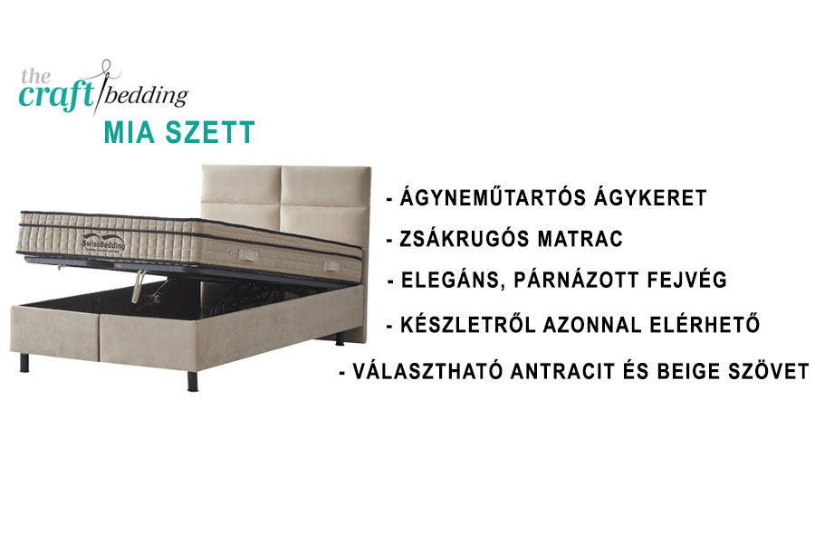 Craft Mia szett (ágynemtűtartós ágy + zsákrugós matrac)